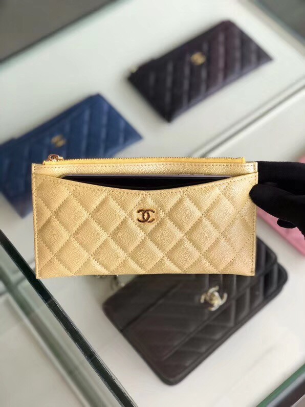 Chanel Calfskin Leather & Gold-Tone Metal A84107 gold