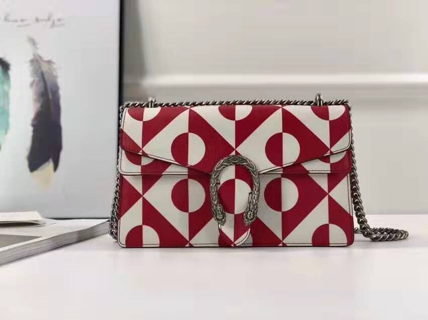 Gucci Dionysus Blooms Leather Shoulder Bag 400249 red&White