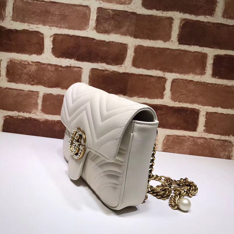 Gucci Pearl GG Marmont Small Matelasse Original Leather Shoulder Bag 443497 White