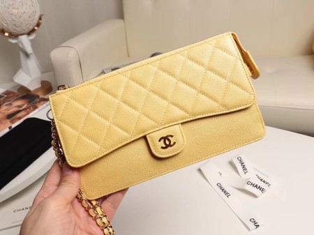 Chanel classic pouch with handle Lambskin & Gold-Tone Metal AP0364 yellow