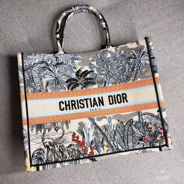DIOR BOOK TOTE BAG IN EMBROIDERED CANVAS C1286 Light Grey