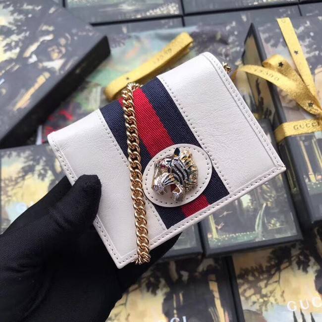 Gucci Rajah chain card case wallet 573790 White