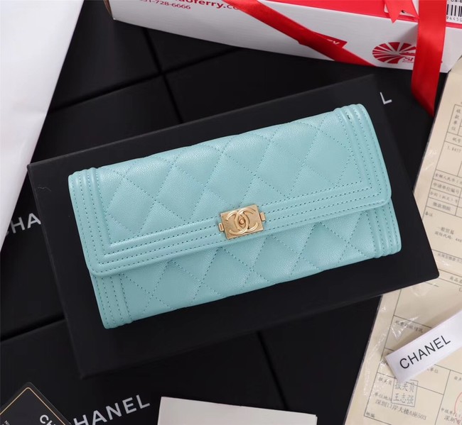 Chanel Calfskin Leather & Gold-Tone Metal A80286 sky blue