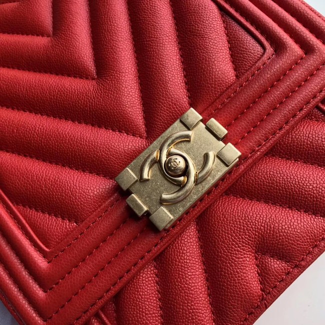 Boy chanel handbag Grained Calfskin & Gold-Tone Metal VS0130 red