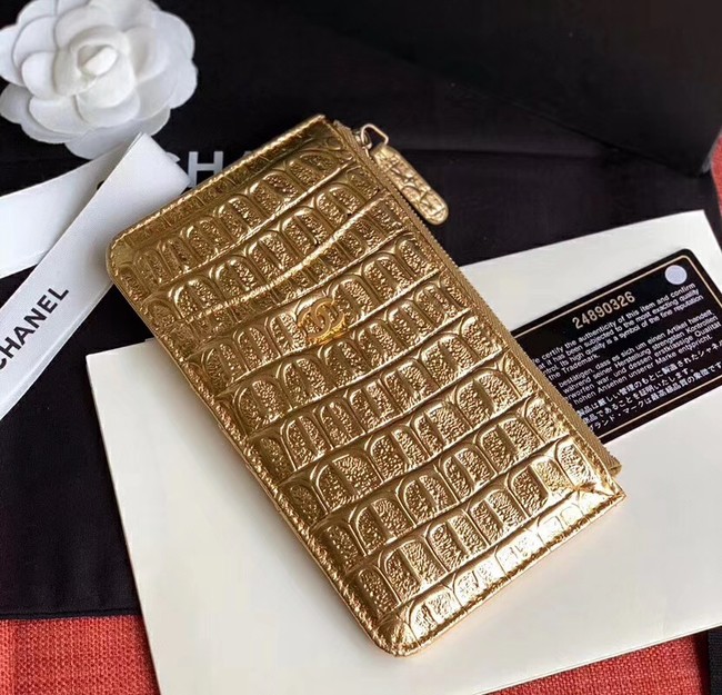 Chanel Calfskin & Gold-Tone Metal A81598 Gold