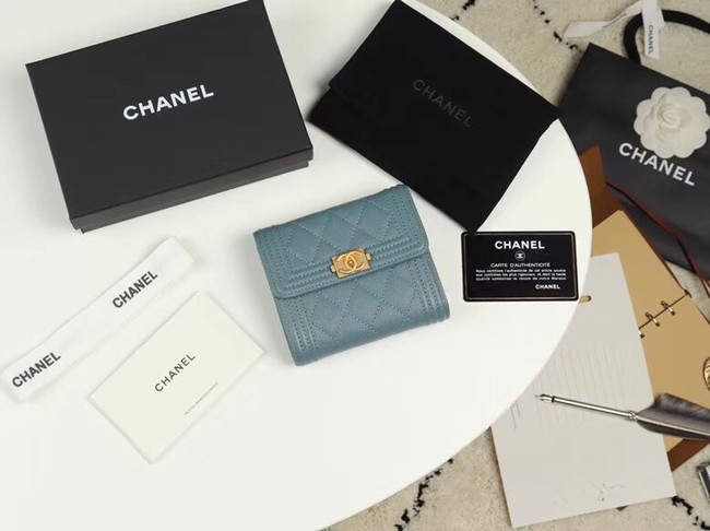 Chanel Calfskin Leather & Gold-Tone Metal A80734 light blue