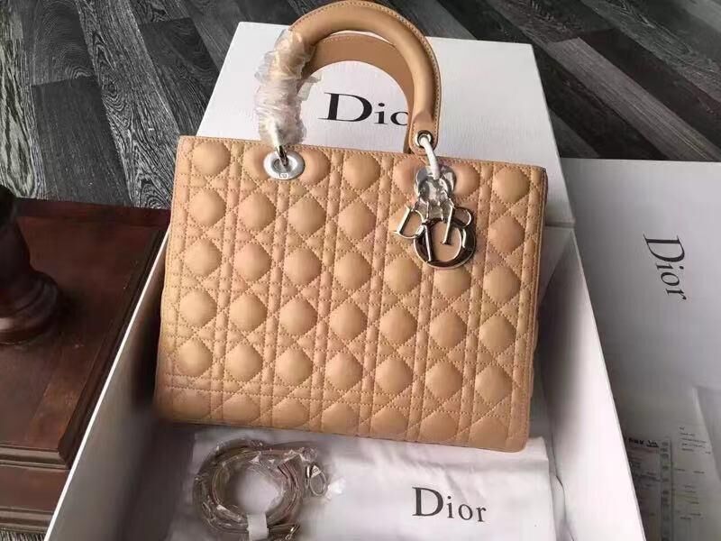 Lady Dior Bag Original Sheepskin Leather Middle Bag CD6323 Apricot