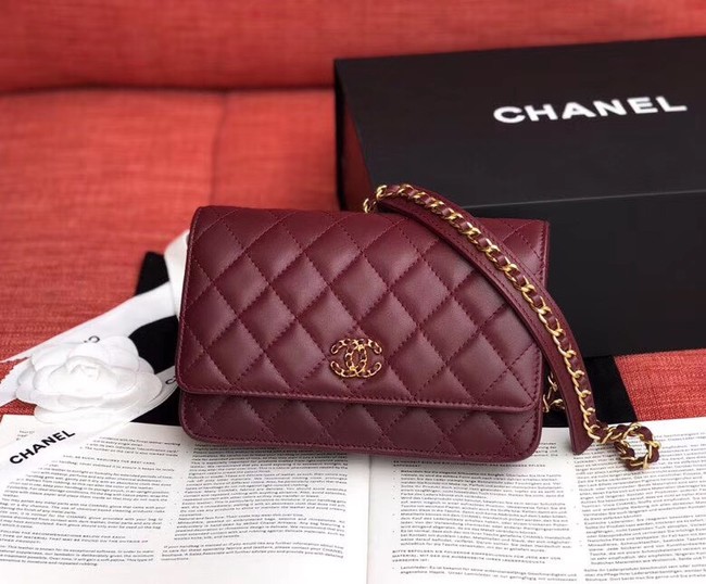 Chanel Original Sheepskin Leather Belt Bag Wine 33866 Gold