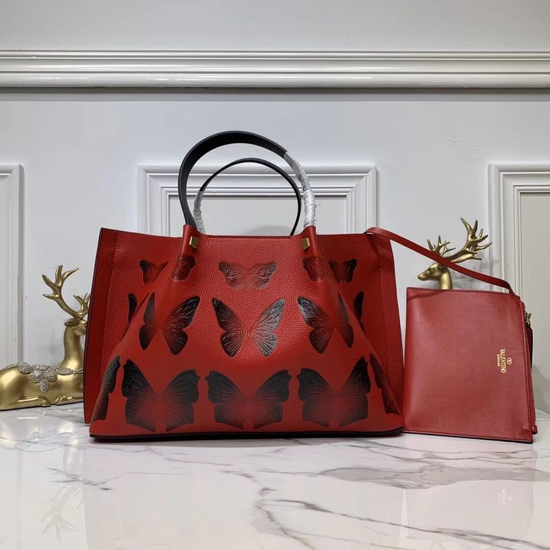 VALENTINO Origianl Leather Bag Butterfly Embossing V0099F Red