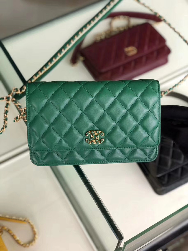 Chanel Original Leather Chain Wallet AP0724 green