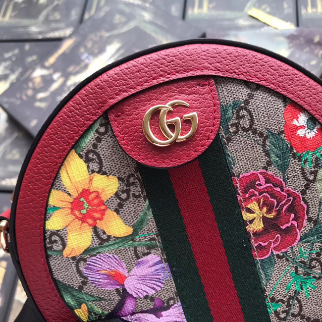 Gucci Ophidia series GG flower round Mini Shoulder Bag 550618 red