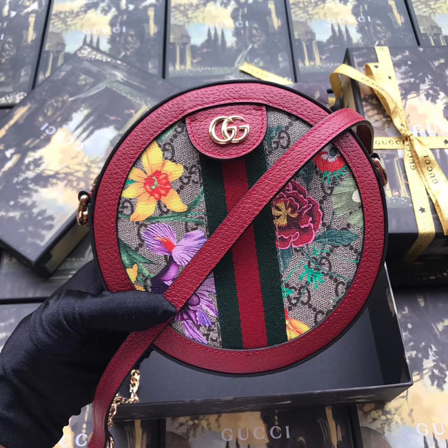 Gucci Ophidia series GG flower round Mini Shoulder Bag 550618 red