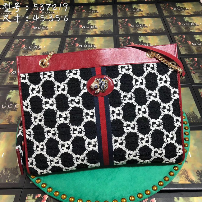 Gucci Rajah GG tweed large shopping bag 537219 black