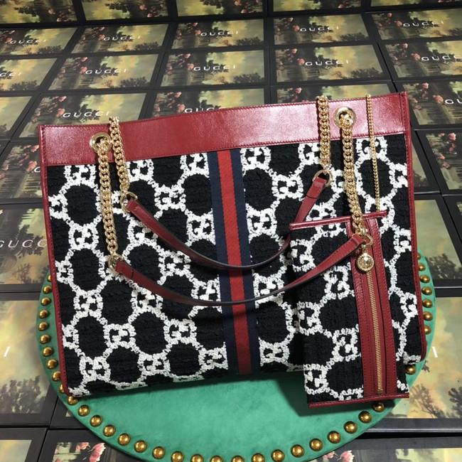 Gucci Rajah GG tweed large shopping bag 537219 black