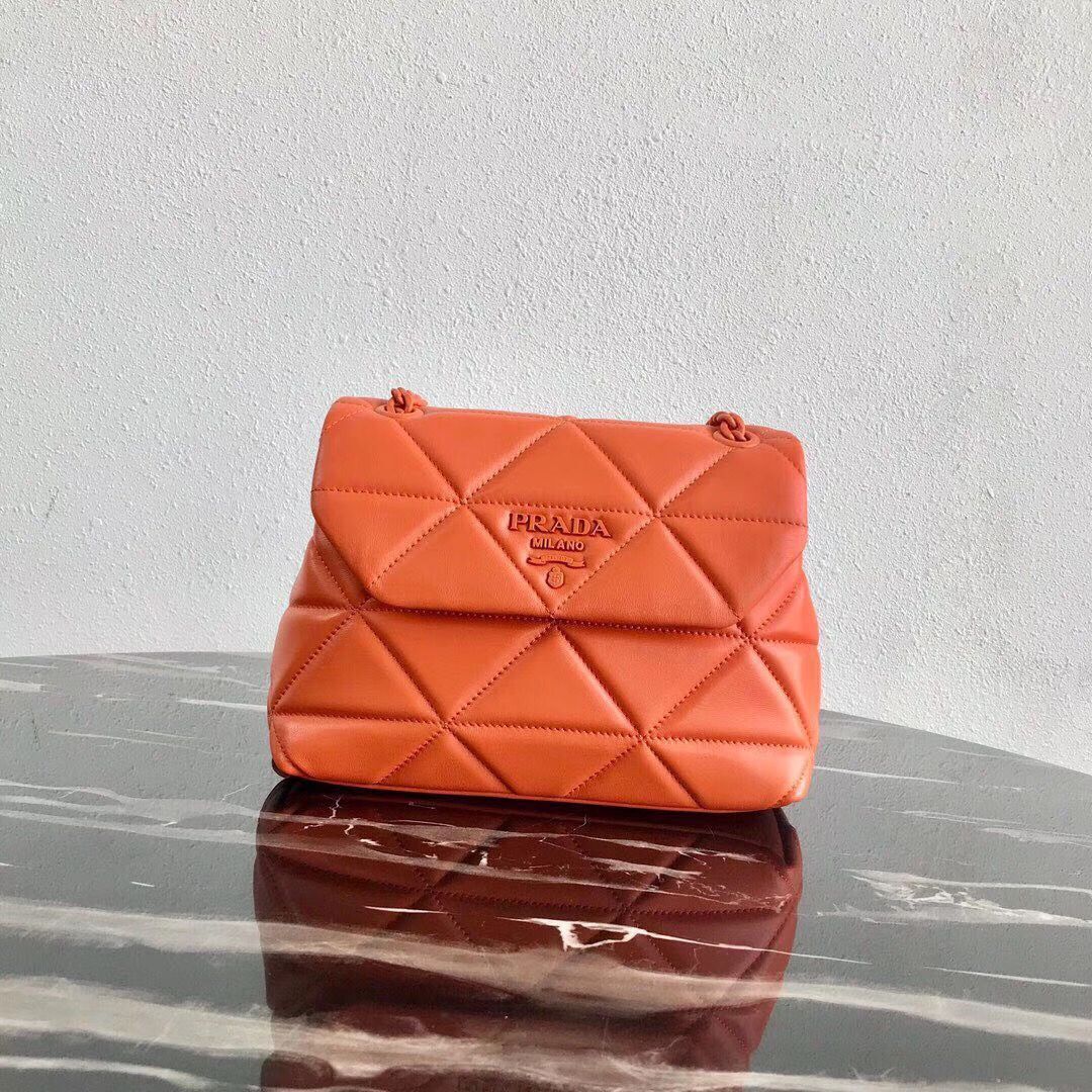 Prada Original Lambskin Leather Shoulder Bag 1BD233 Orange
