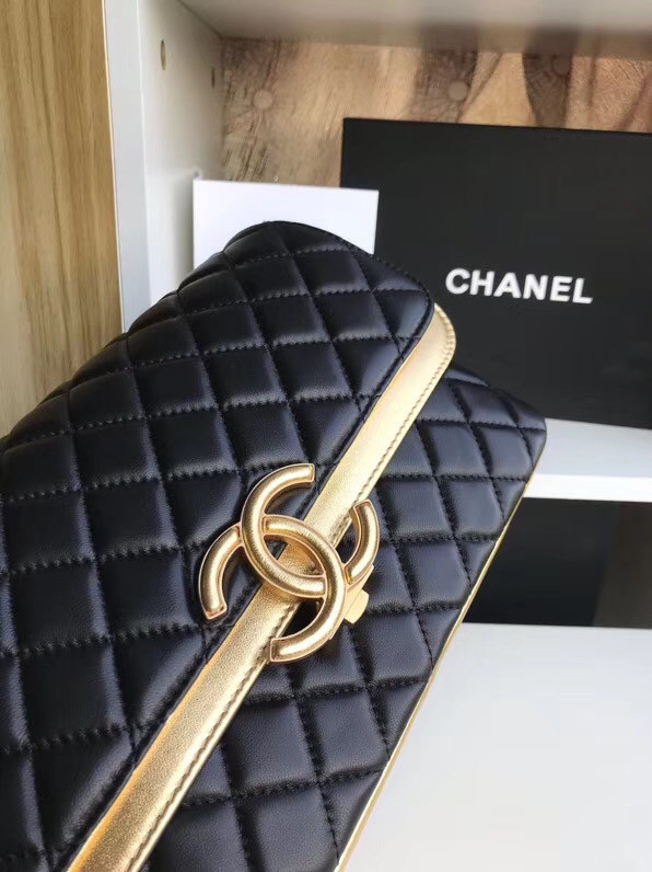 Chanel flap bag Lambskin & Gold-Tone Metal 57276 black&gold