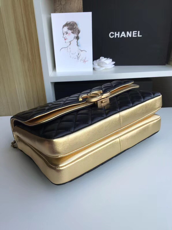 Chanel flap bag Lambskin & Gold-Tone Metal 57276 black&gold