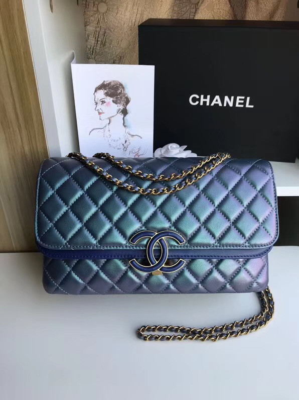 Chanel flap bag Lambskin & Gold-Tone Metal 57276 blue