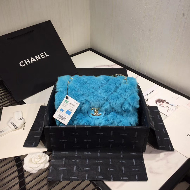 Chanel flap bag Wool sheepskin &Gold-Tone Metal AS1063 sky blue
