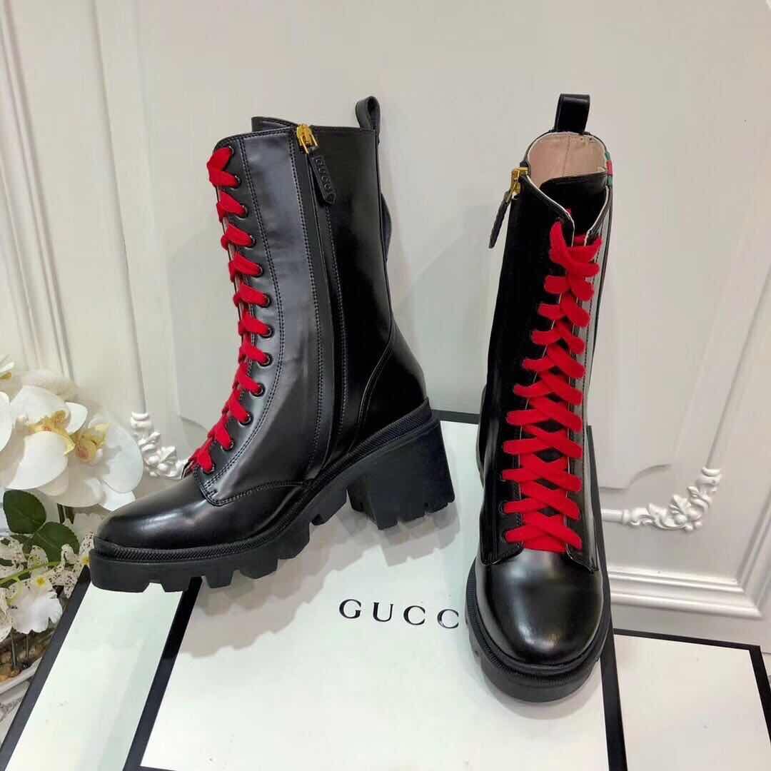 Gucci Leather Boots Shoes GG9655 Black