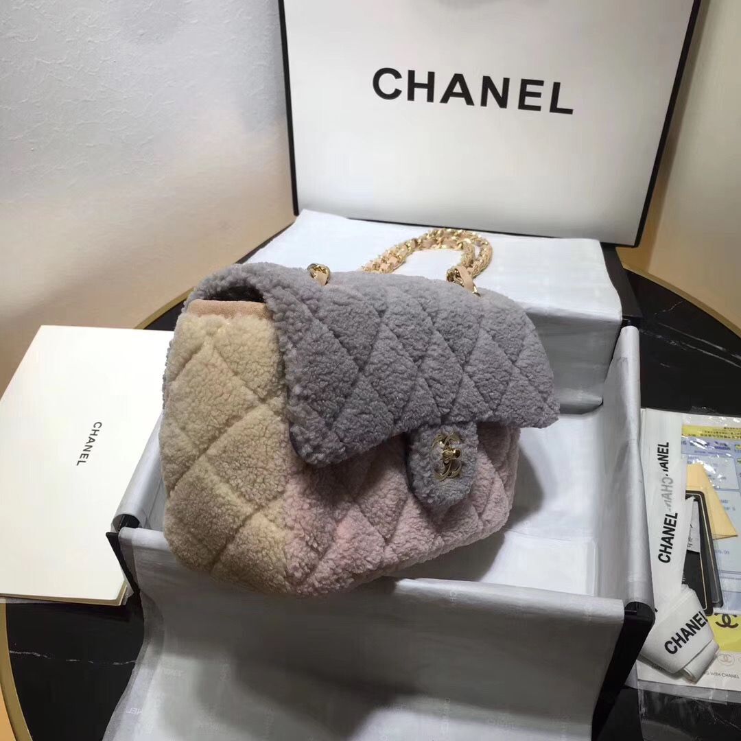 Chanel Classic Shoulder Bag Original Wool A57030 Gray&Pink