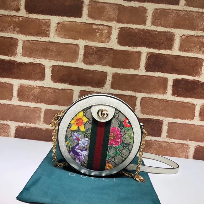 Gucci Ophidia series GG flower round Mini Shoulder Bag 550618 white
