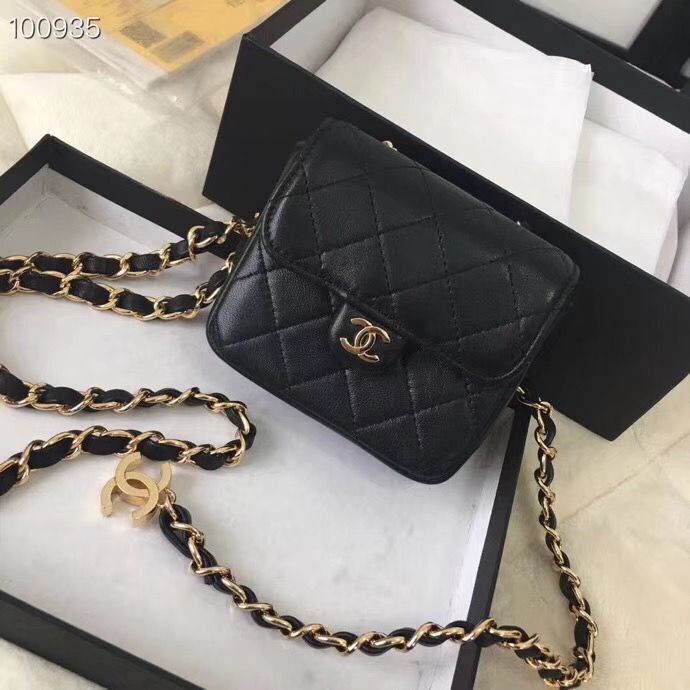 Chanel flap bag Calfskin & Gold-Tone Metal AS1196 Black