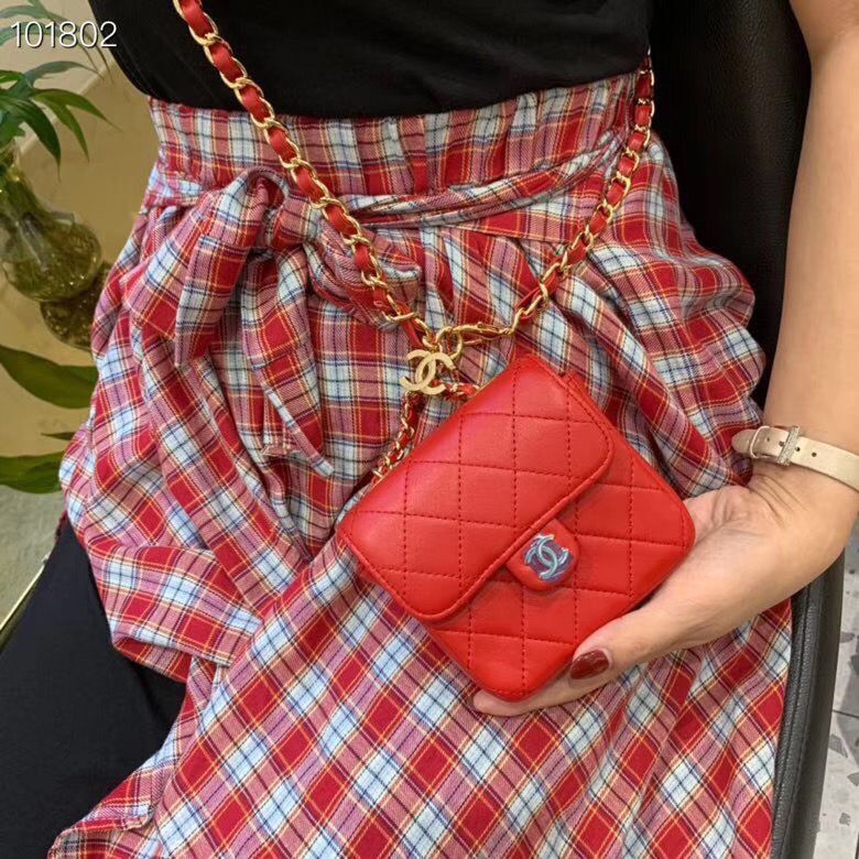 Chanel flap bag Calfskin & Gold-Tone Metal AS1196 Red