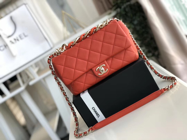 Chanel Lambskin Flap Bag &gold-Tone Metal AS1353 red