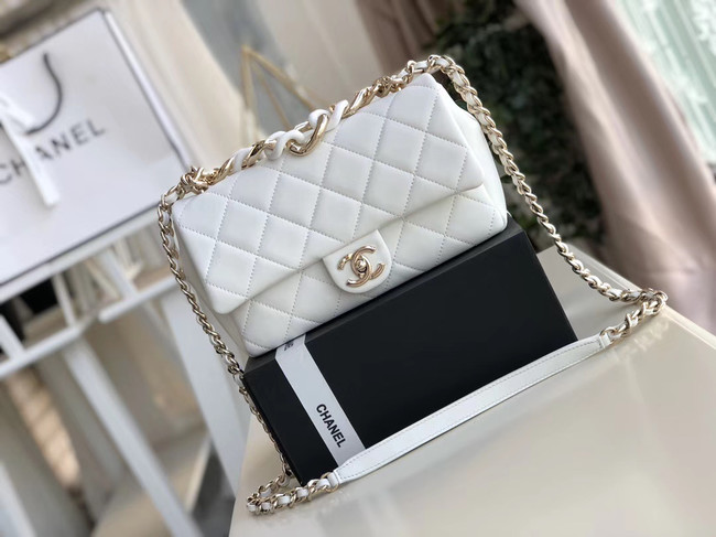Chanel Lambskin Flap Bag &gold-Tone Metal AS1353 white