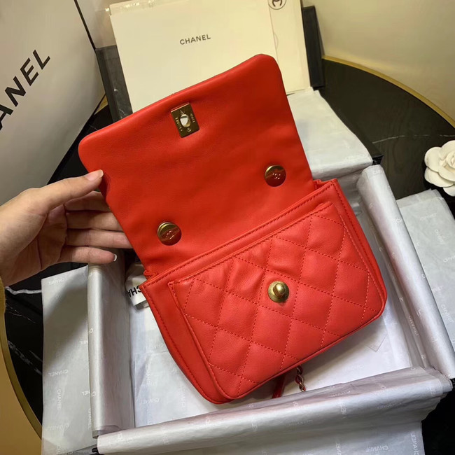 Chanel flap bag Grained Calfskin & Gold-Tone Metal AS1155 red