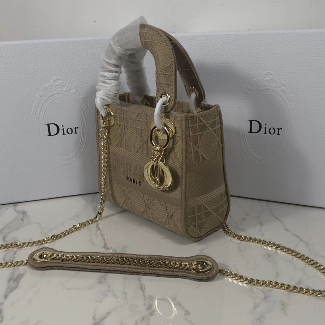 MINI LADY DIOR TOTE BAG IN EMBROIDERED CANVAS C4531 Nude
