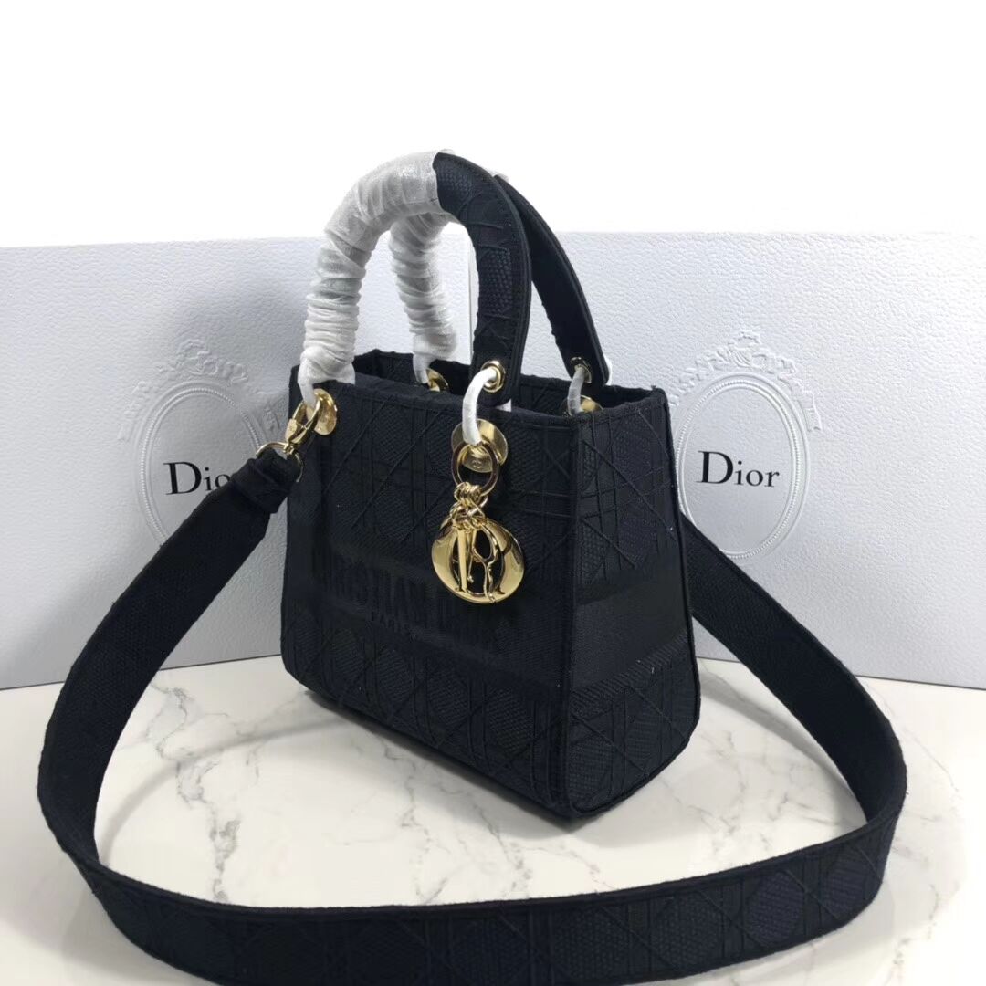 LADY DIOR TOTE BAG IN EMBROIDERED CANVAS C4532 black