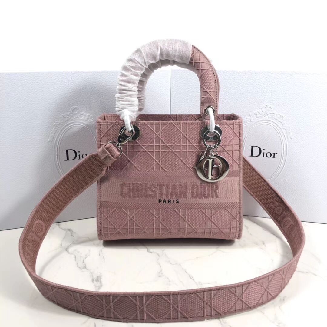 LADY DIOR TOTE BAG IN EMBROIDERED CANVAS C4532 pink