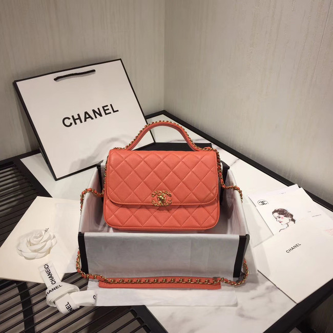 Chanel flap bag leather & Gold Metal AS0970 light pink