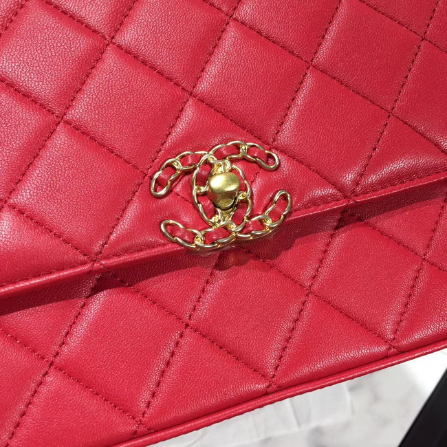 Chanel flap bag leather & Gold Metal AS0970 red