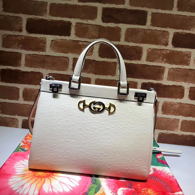 Gucci Zumi Ostrich leather medium top handle bag 564714 white