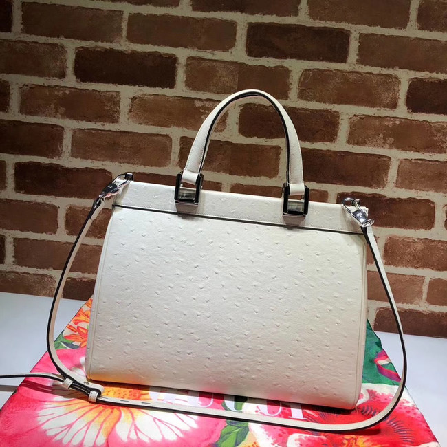 Gucci Zumi Ostrich leather medium top handle bag 564714 white