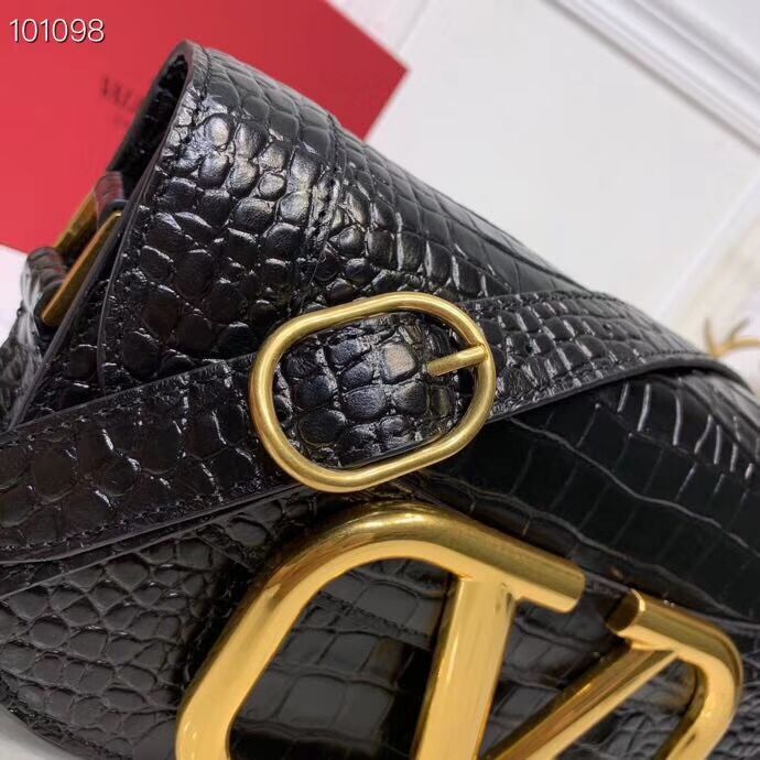 VALENTINO Origianl Crocodile leather shoulder bag V0030 black
