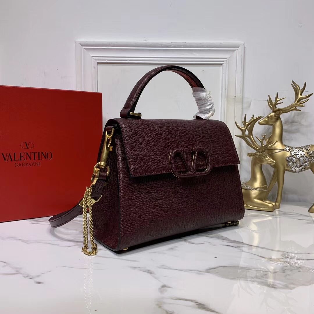 VALENTINO Origianl leather Tote Bag V0025 Burgundy