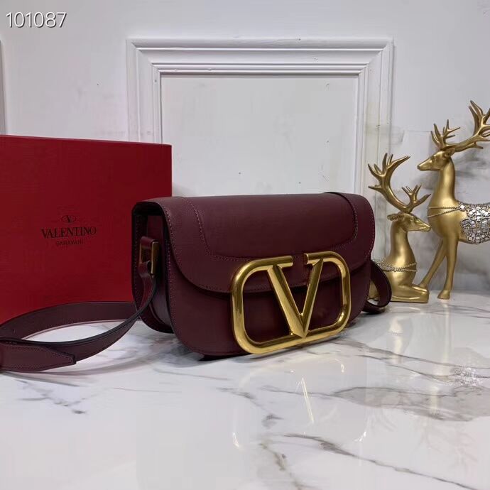 VALENTINO Origianl leather shoulder bag V0030 Burgundy