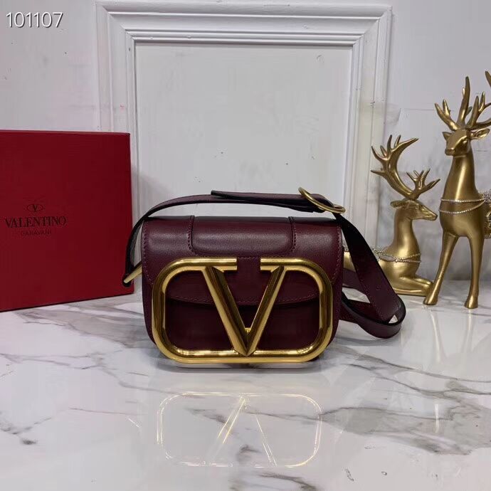 VALENTINO Origianl leather shoulder bag V0032 Burgundy