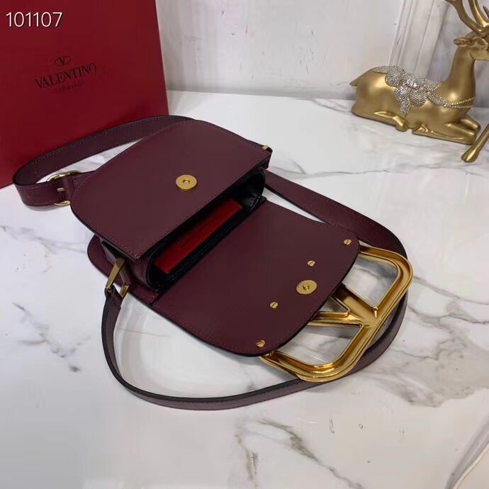 VALENTINO Origianl leather shoulder bag V0032 Burgundy