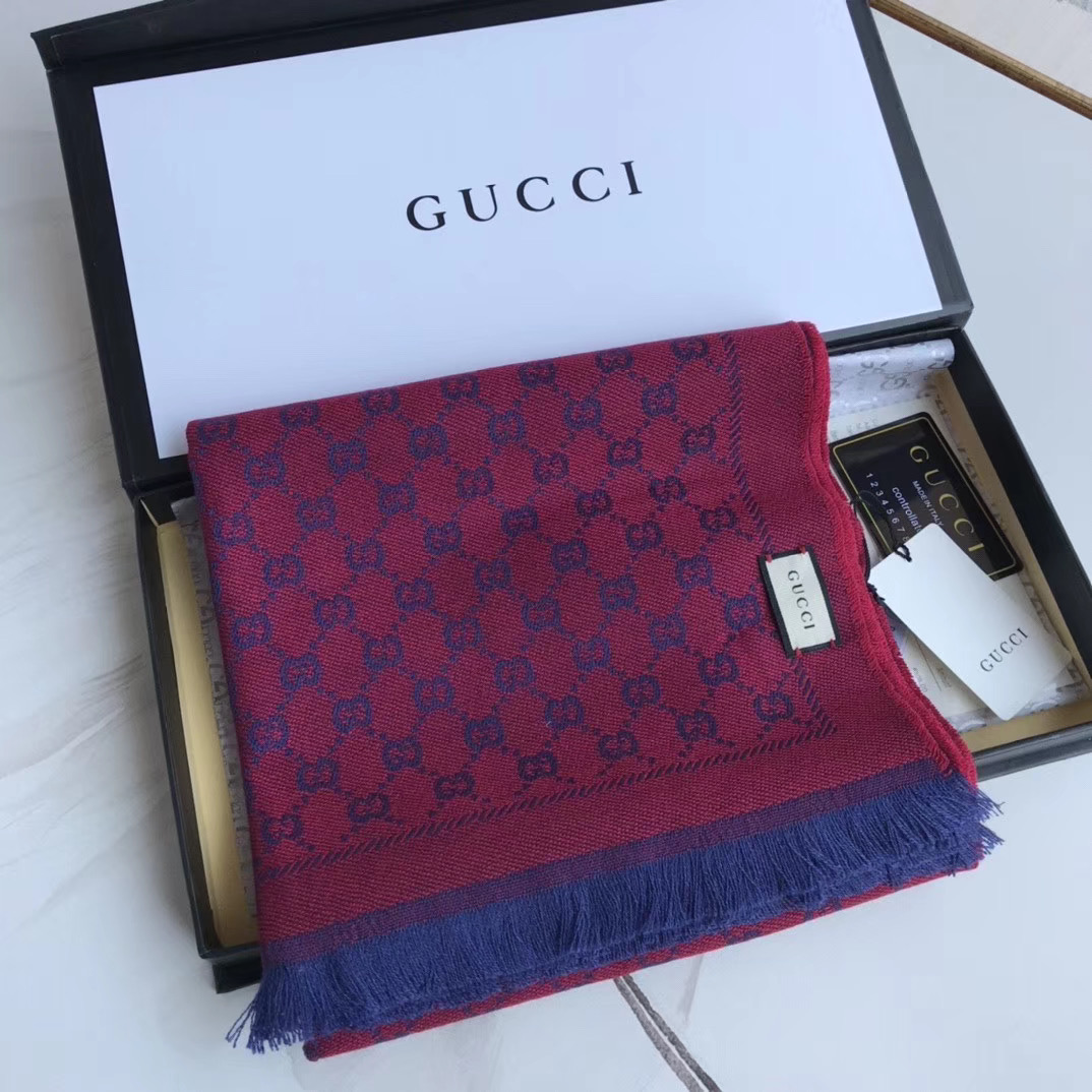 Gucci OBLIQUE STOLE IN WOOL AND CASHMERE GG55620 rose&blue