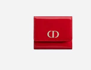 Dior MEDIUM RED 30 MONTAIGNE LOTUS PATENT CALFSKIN WALLET S2057