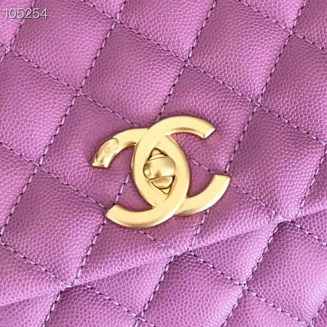 Chanel original Calfskin flap bag top handle A92292 Purplish&gold-Tone Metal