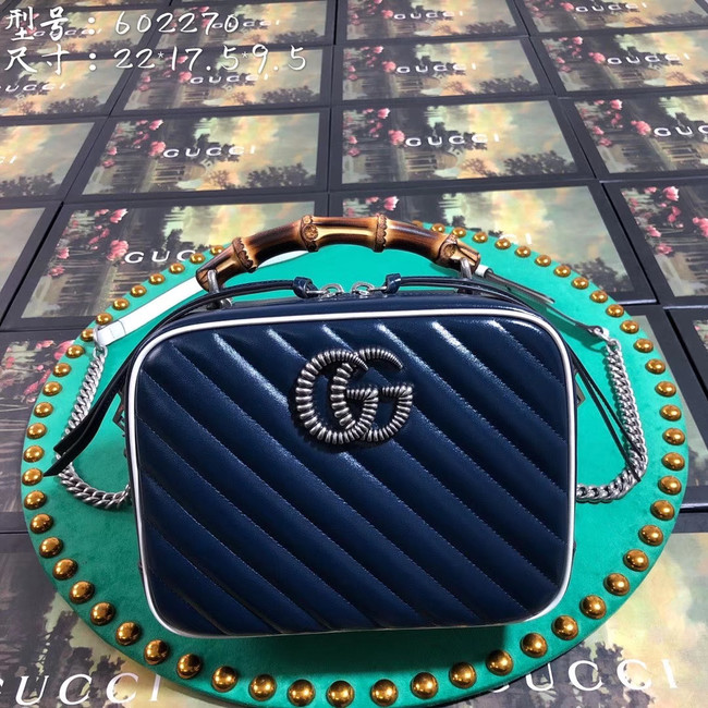 Gucci GG Marmont series small bamboo shoulder bag 602270 royal blue