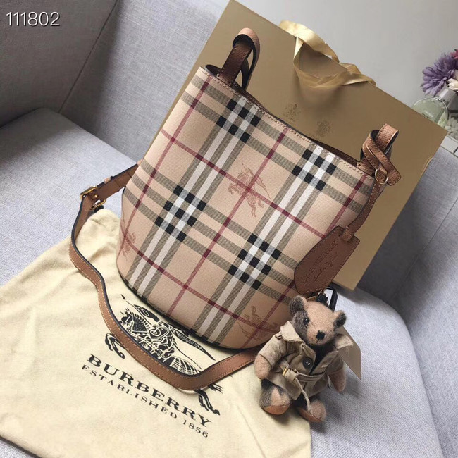 BURBERRY Banner small vintage check and leather tote Bag 1581 brown