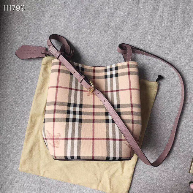BURBERRY Banner small vintage check and leather tote Bag 1581 pink