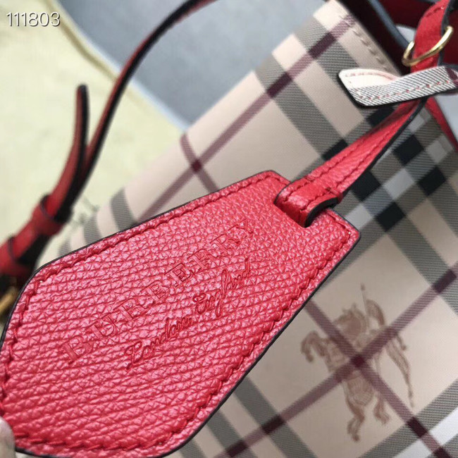 BURBERRY Banner small vintage check and leather tote Bag 1581 red